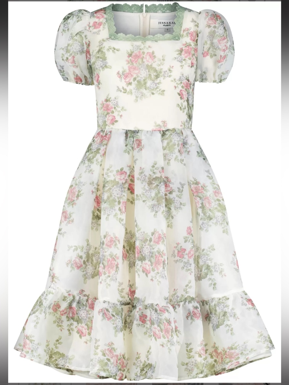 NWT JessaKae Lydia Dress Med Cream Floral Puff Sleeve Cottagecore Romantic NWT